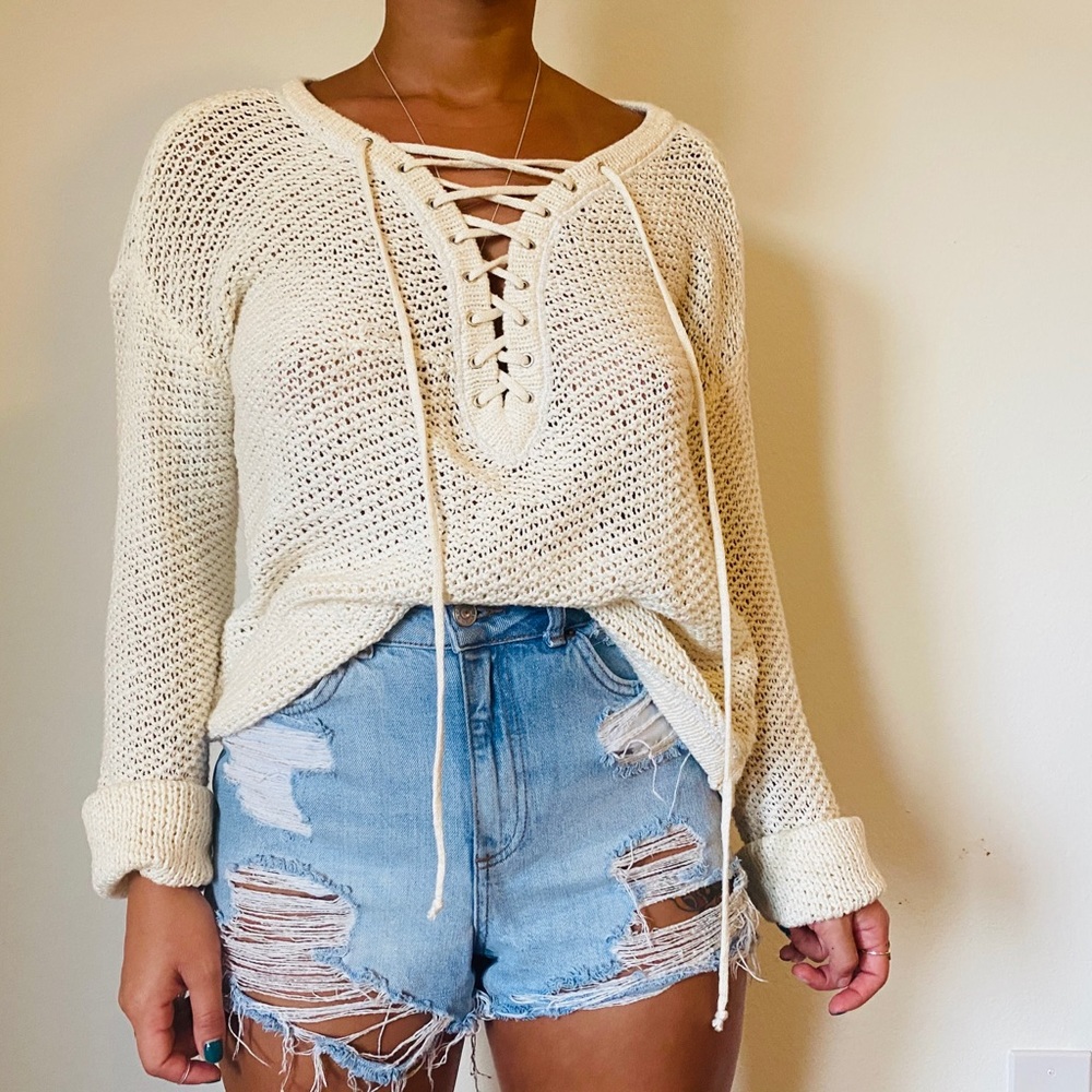 Off white lace up pull over